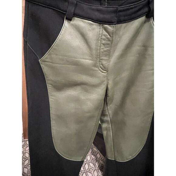 Rebecca Minkoff Pants 2‎ Lamb Leather Green Black Riding Pants Equestrian Luxury - Picture 5 of 10